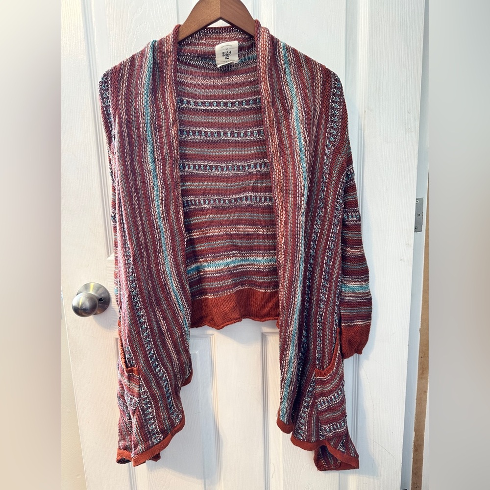 Billabong Rust and Teal Striped Cardigan